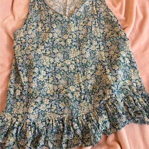 Cynthia Rowley Floral Ruffle Blouse - Blue and Yellow